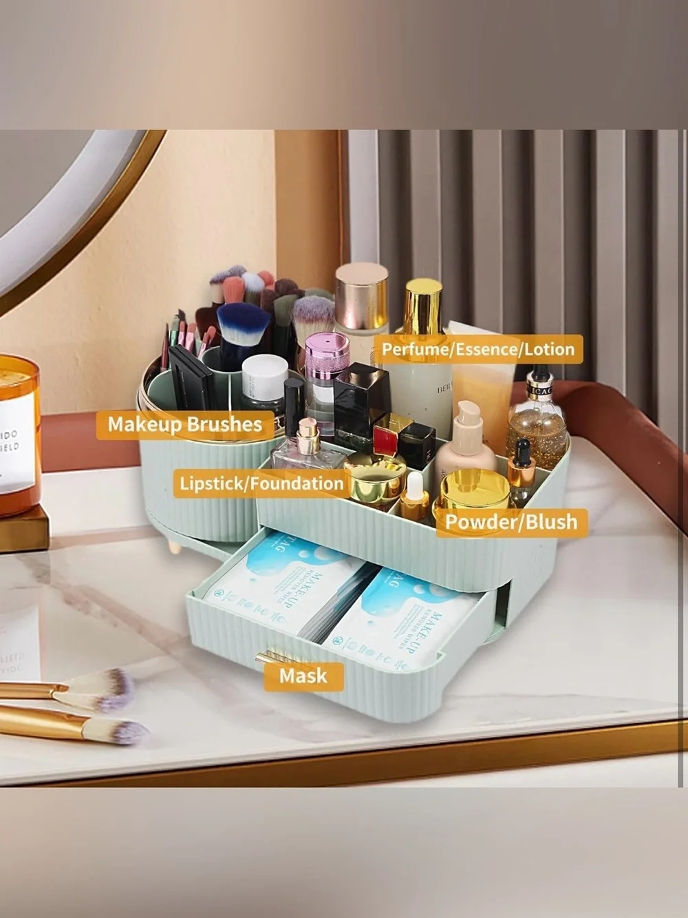 Makeup Organizer Storage Caddy in Mint Green